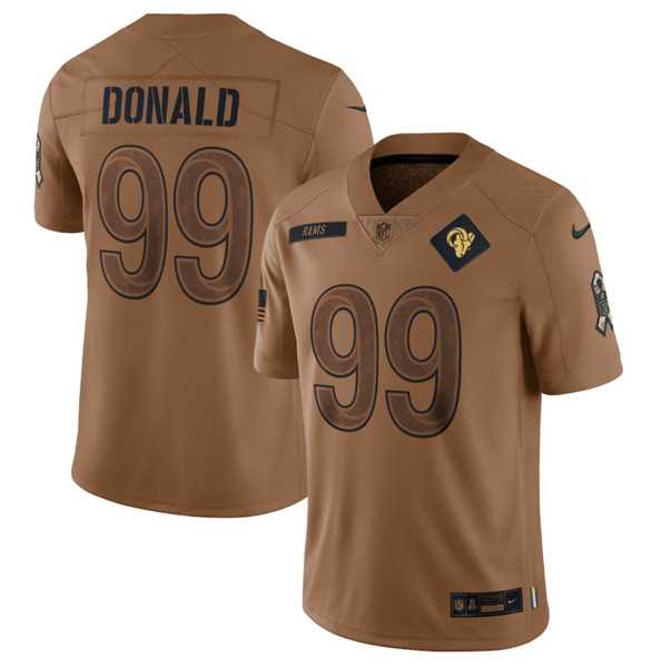 Men%27s Los Angeles Rams #99 Aaron Donald 2023 Brown Salute To Service Limited Football Stitched Jersey Dyin->los angeles rams->NFL Jersey